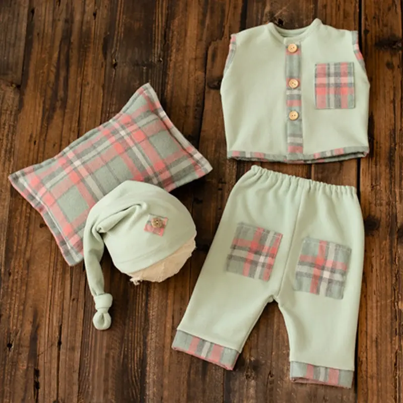 Baby Boy Plaid Cool Outfit Set - Newborn Photography Props - Image 4